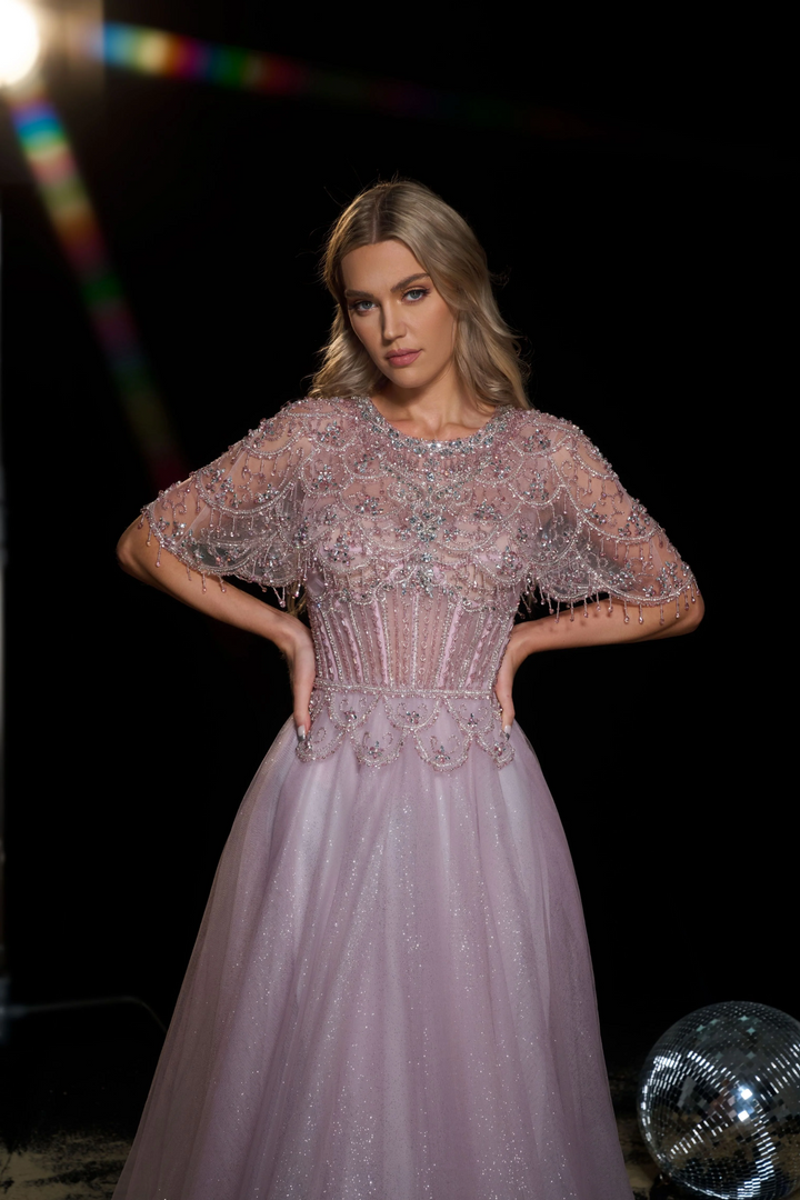 Dusty Pink Sparkly Maxi Dress with Sleeves - Embellished Gown and Pretty Sequin Gown - Pink Sequin Dress Plus Size