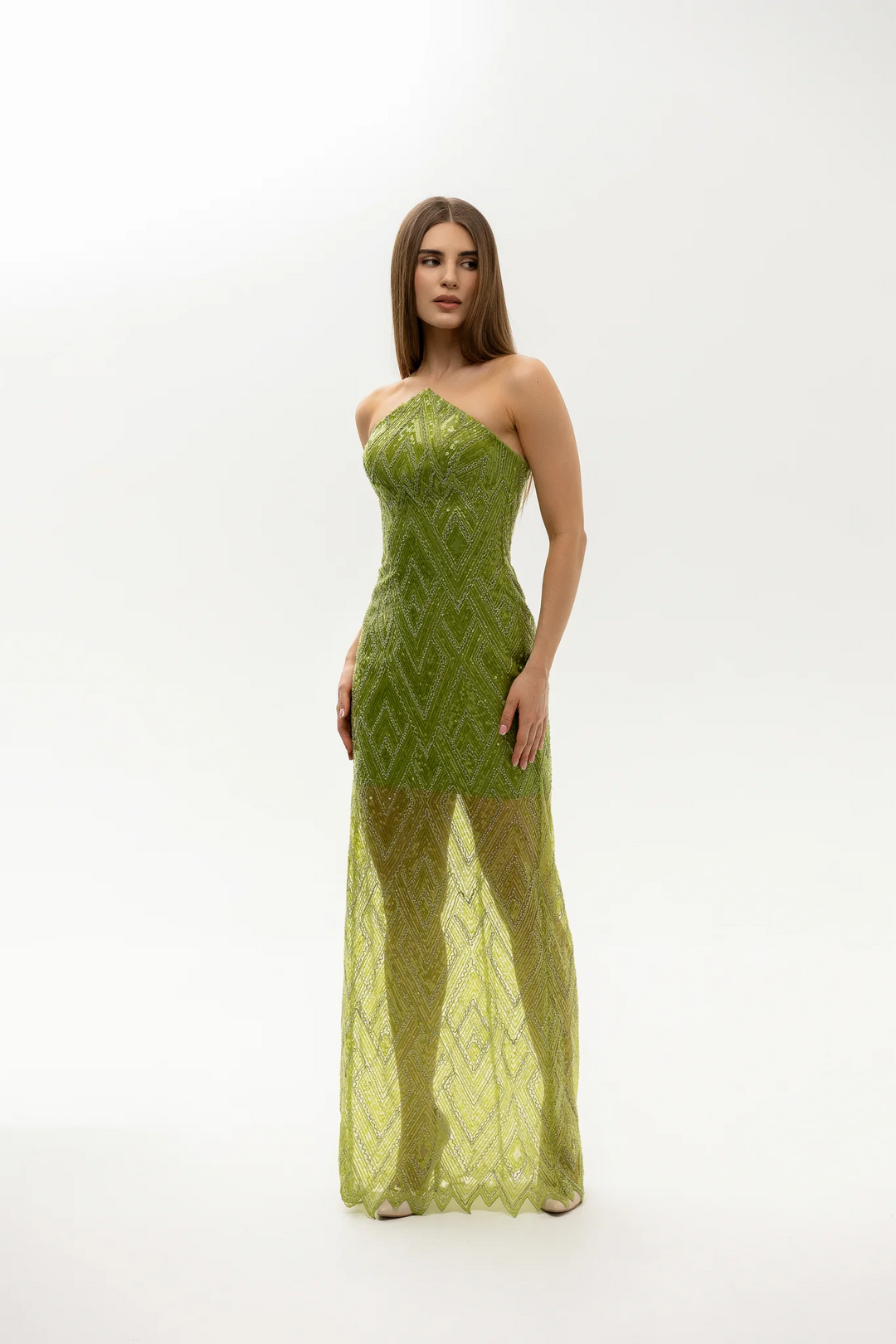 Green Evening Gown with One-Shoulder Design – Formal Dresses with Beading and Floor-Length Skirt Plus Size