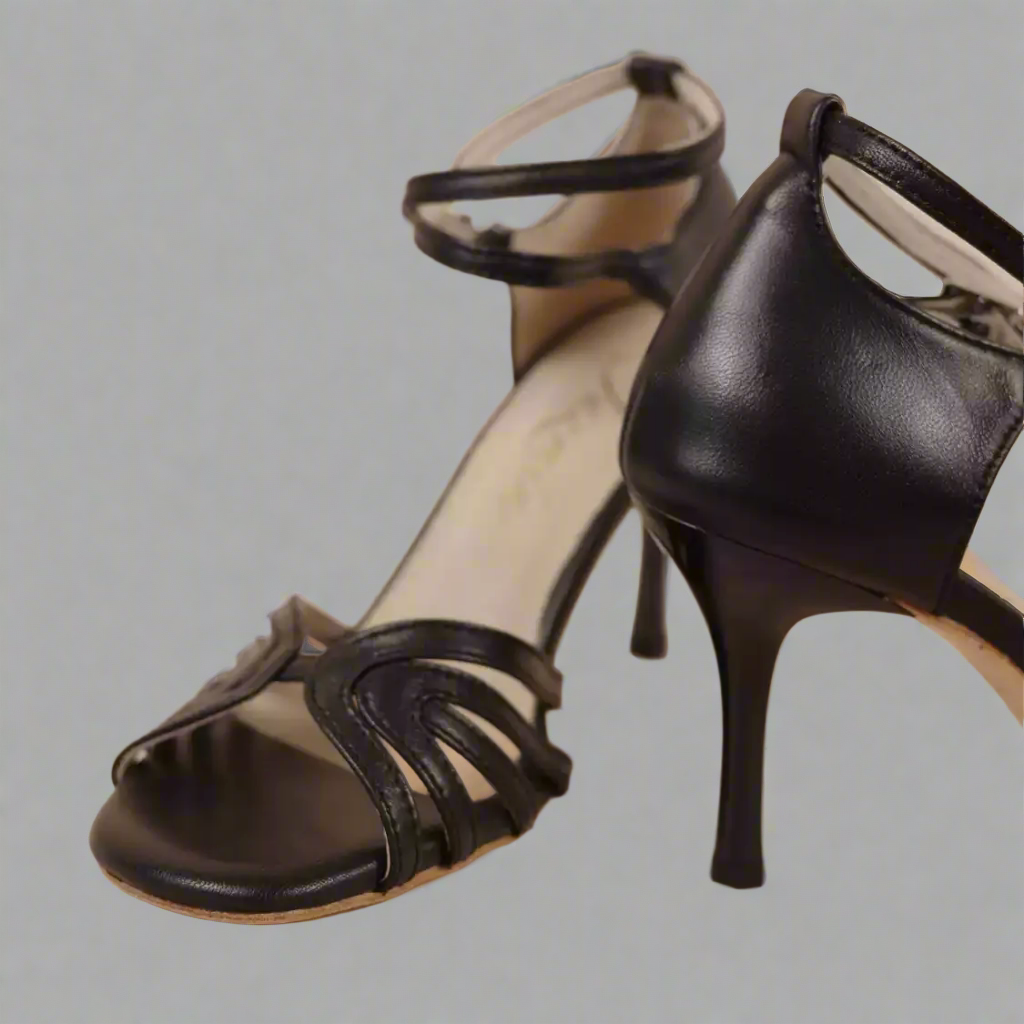 Handmade Tango Cowhide Leather Black Madame Pivot Tango Shoes with Cutout Design – Latin Dancing Shoes for Women