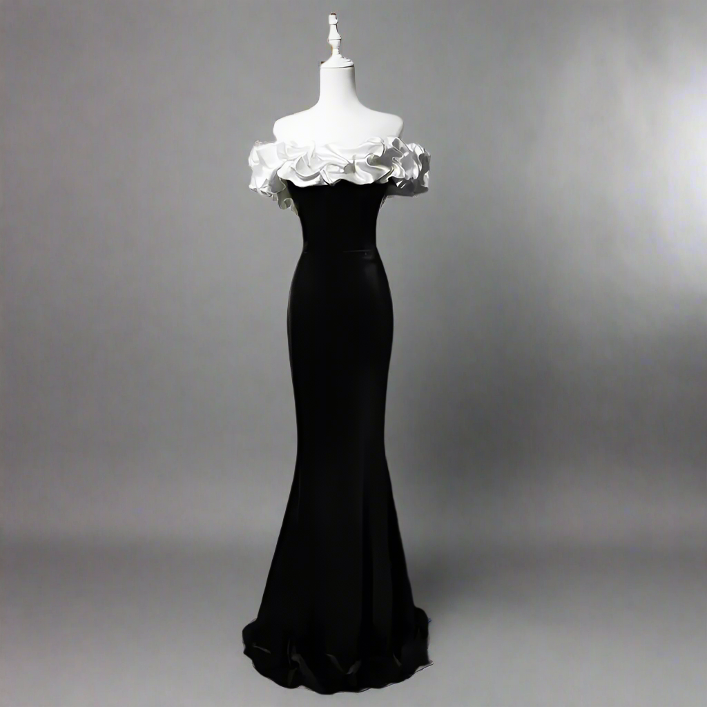 Gothic Black Mermaid Evening Gown - Off the Shoulder Evening Dress wit WonderlandByLilian Gothic Black Mermaid Evening Gown - Off the Shoulder Evening Dress wit WonderlandByLilian
