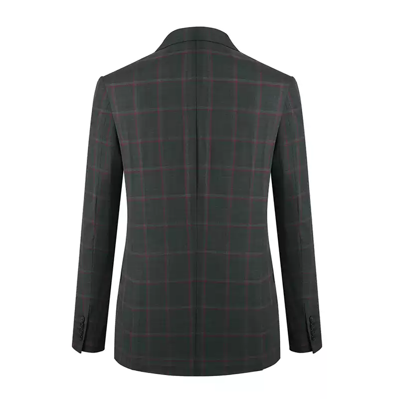 Grey Mens Plaid Suit Blazer - Gray Wool Blazer and Double Breasted Button Plus Size