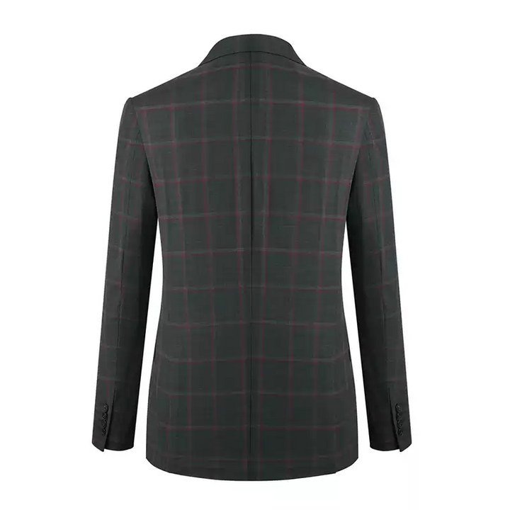 Grey Mens Plaid Suit Blazer - Gray Wool Blazer and Double Breasted Button Plus Size