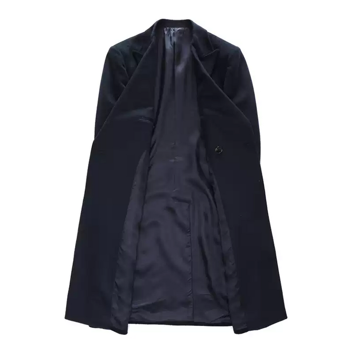 Navy Double Breasted Blazer in Long Wool Design – Wool Suits for Men Plus Size