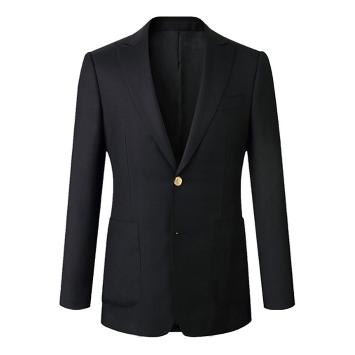 Black Wool Blazer with Single Gold Button and Peak Lapel – Wool Blazer Mens Plus Size