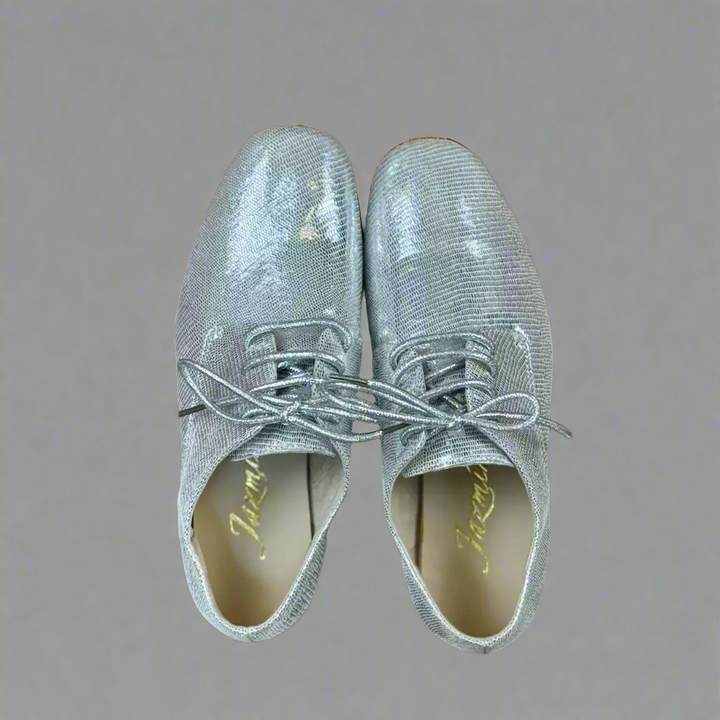 Handmade Tango Cowhide Leather Men's Silver Ballroom Dance Shoes for Men - Tango Shoes Mens with Lace-up