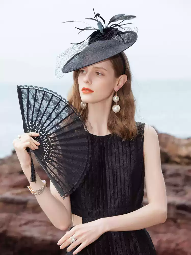 Elegant Black Linen Floral Hat - Black Fascinators and Hats  display picture 1