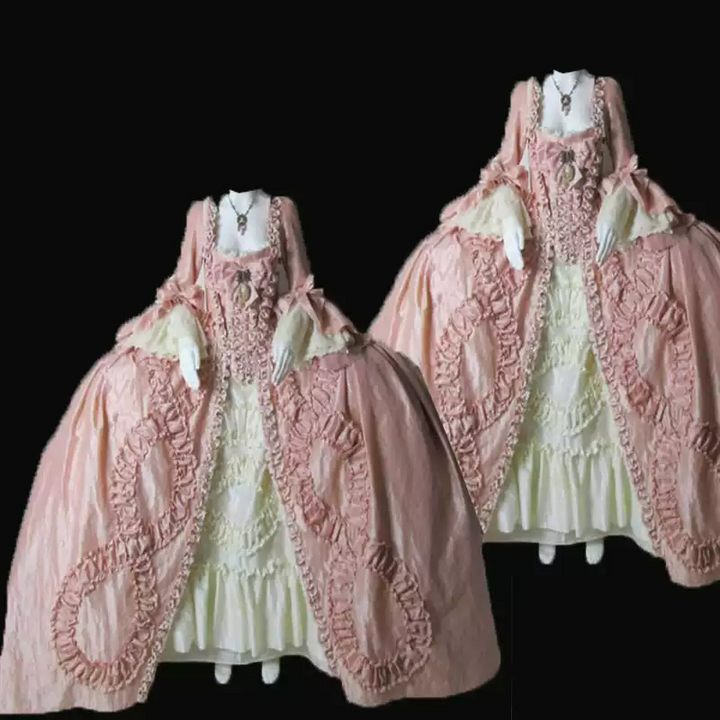 Pink Rococo Sand Dress with Ruffled Lace Embellishments – Victorian-Inspired Ball Gown with Intricate Detailing Plus Size