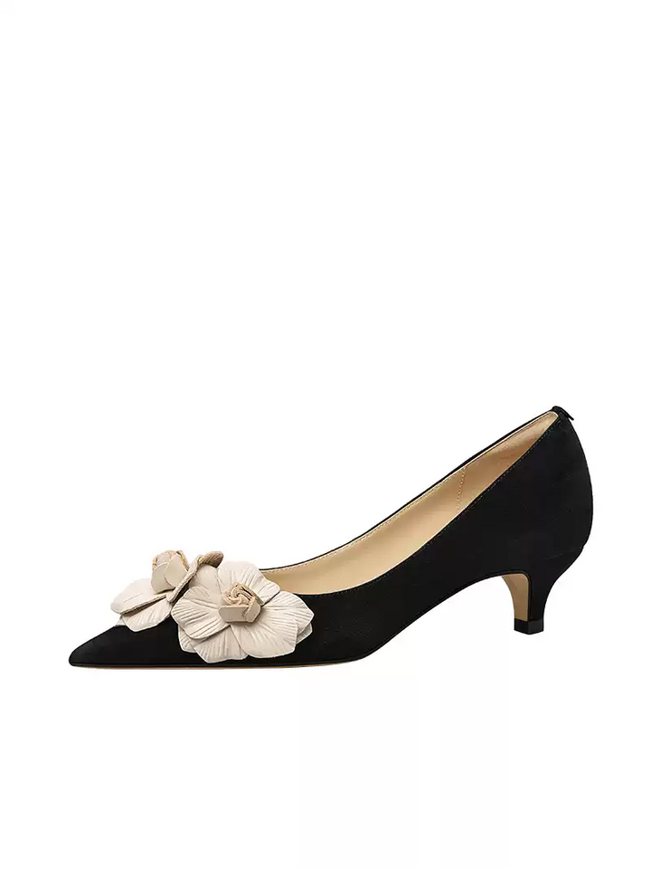 Gothic Style Black Floral Low-Heel Shoes - Vintage Inspired Bridal