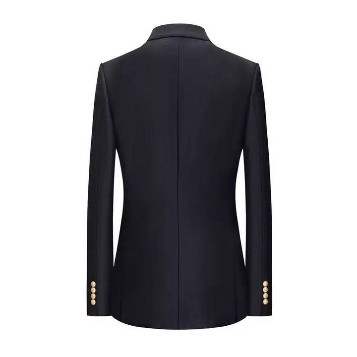 Black Wool Blazer with Gold Crest Patch and Two Button Closure – Single Breasted Blazer for Men Plus Size
