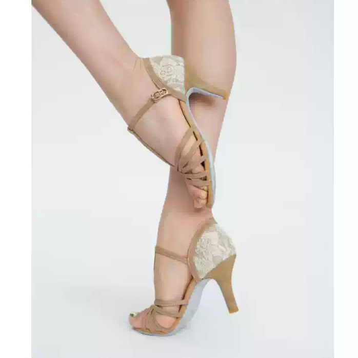 Whisper Blush – Handmade Nude T-Strap Salsa Shoes with Embroidered Back