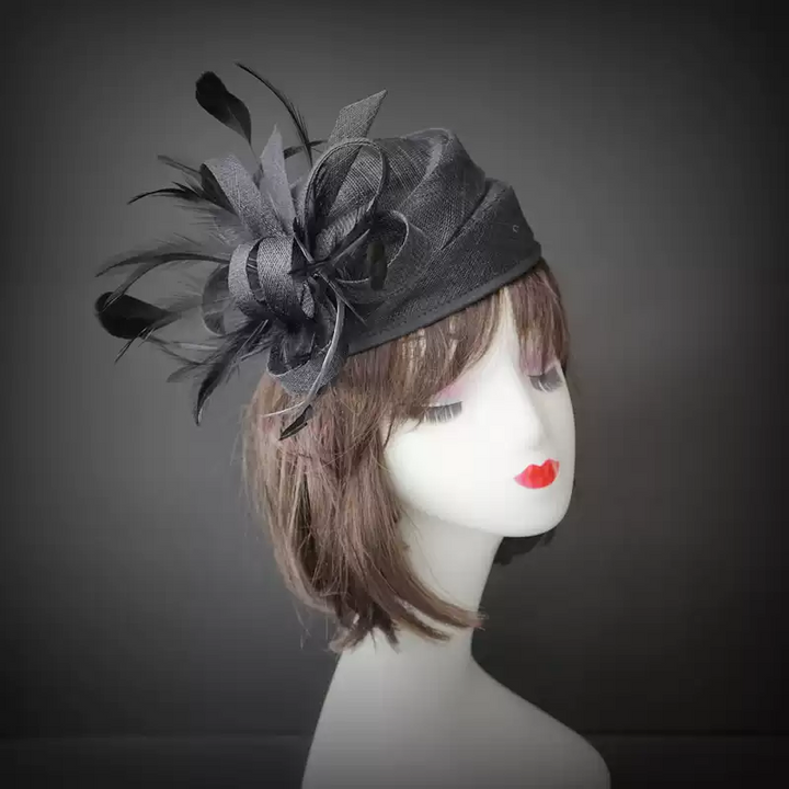 Chic Black Feather Fascinator Hat - Black Hat with Feather