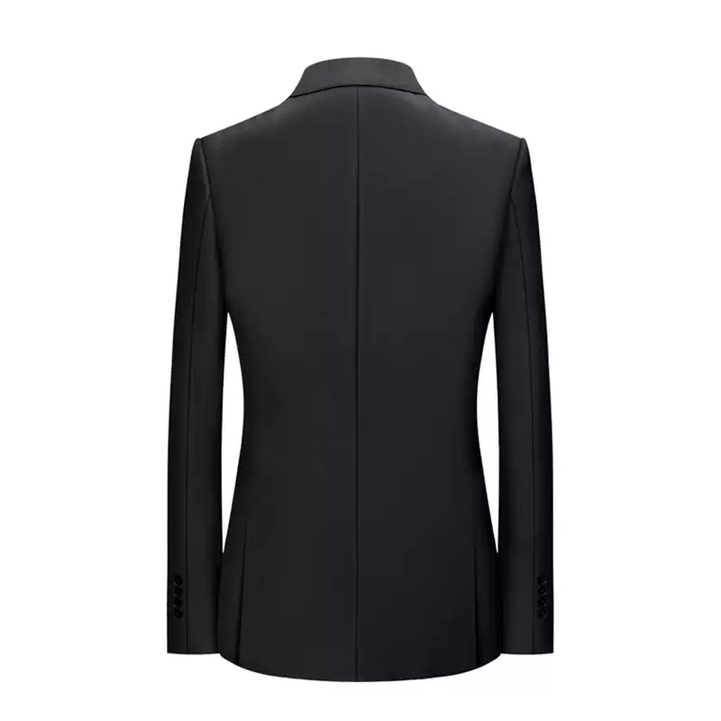 Black Wool Blazer with Notch Lapel and Double Flap Pockets for Men Plus Size