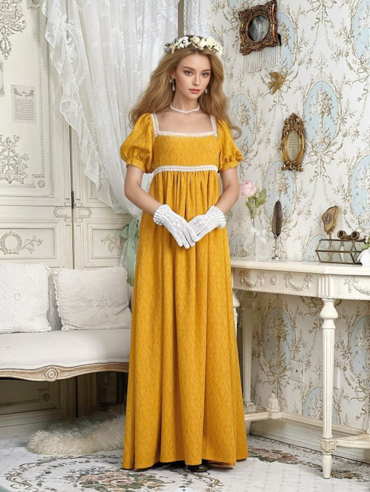 Bridgerton Regency Era Yellow Dress Plus Size - Empire Waist Ball Gown - Regency Wedding Dress - Plus Size