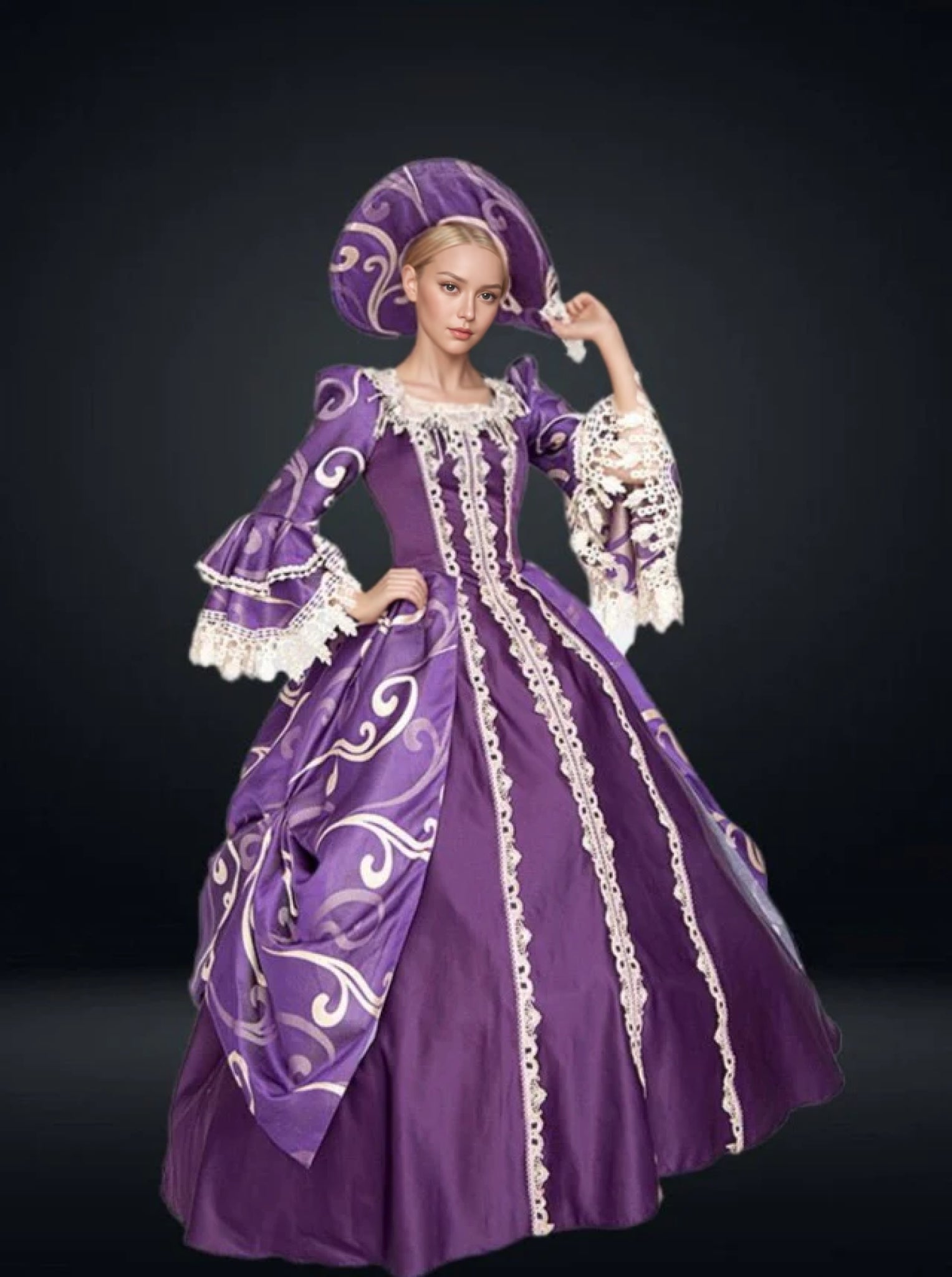 Queen Charlotte Purple Gown -Marie Antoinette Baroque Gown for