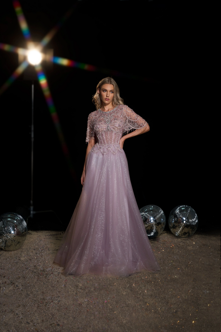 Dusty Pink Sparkly Maxi Dress with Sleeves - Embellished Gown and Pretty Sequin Gown - Pink Sequin Dress Plus Size