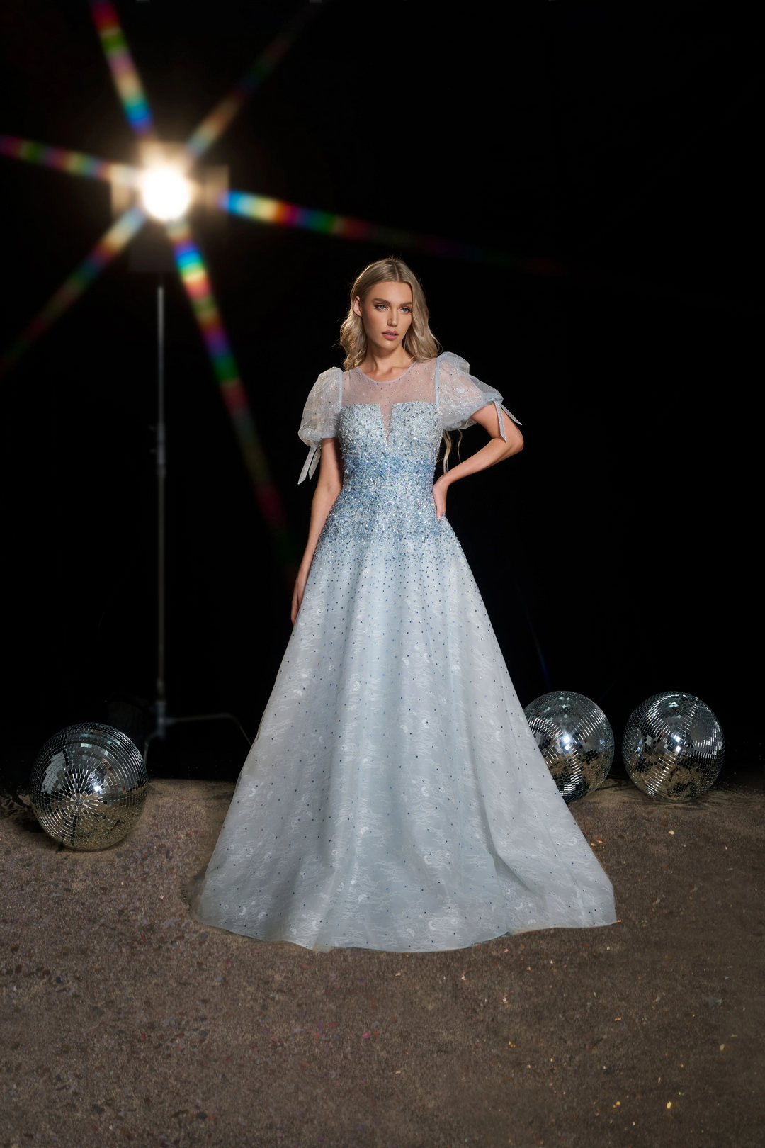Baby Blue Sequin Ball Gown with Puff Sleeves - Embellished Gown with Sweetheart Neckline - Sparkly Blue Sequin Dress Plus Size