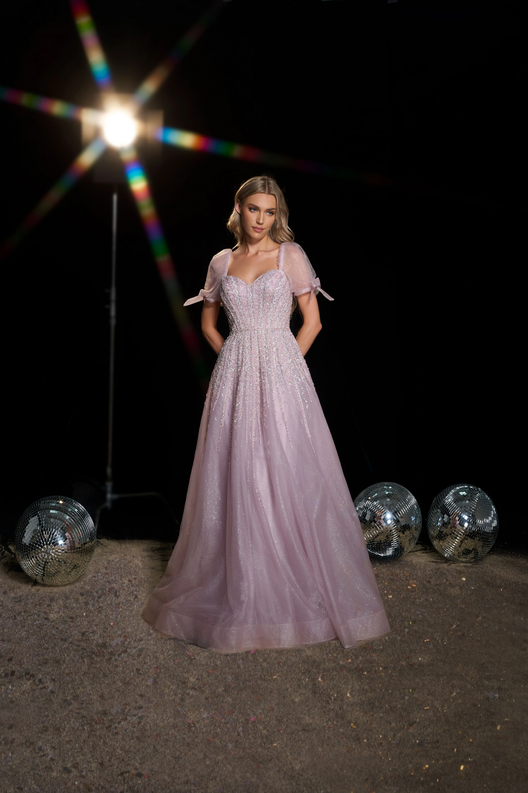 Blush Pink Embellished Gown with Puff Sleeves -  Pretty Sequin Dress with Sweetheart Neckline - Pink Sequin Dress Plus Size