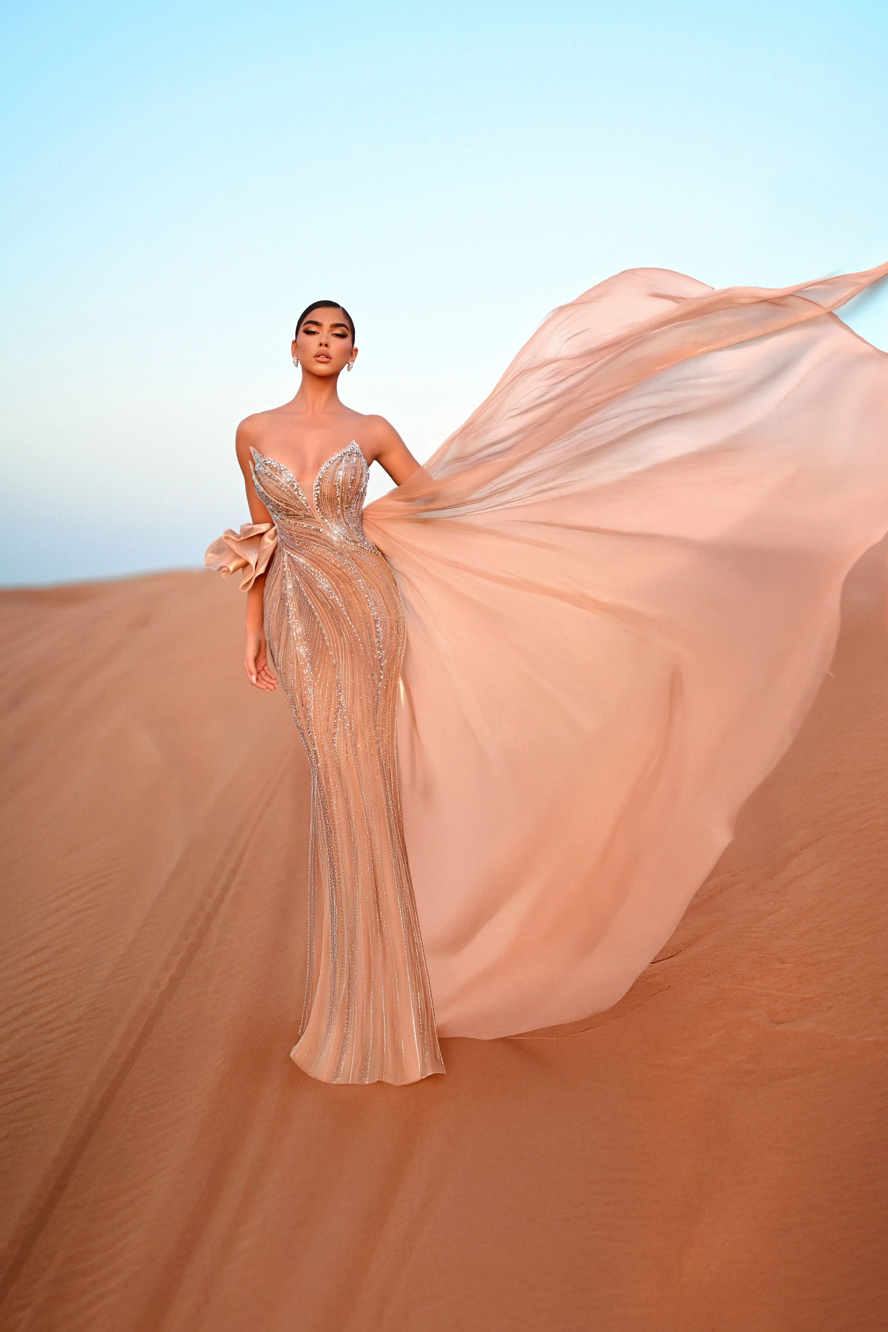 sachin and babi light blue dress Strapless champagne evening dress with overskirt SS360 – DreamyVow