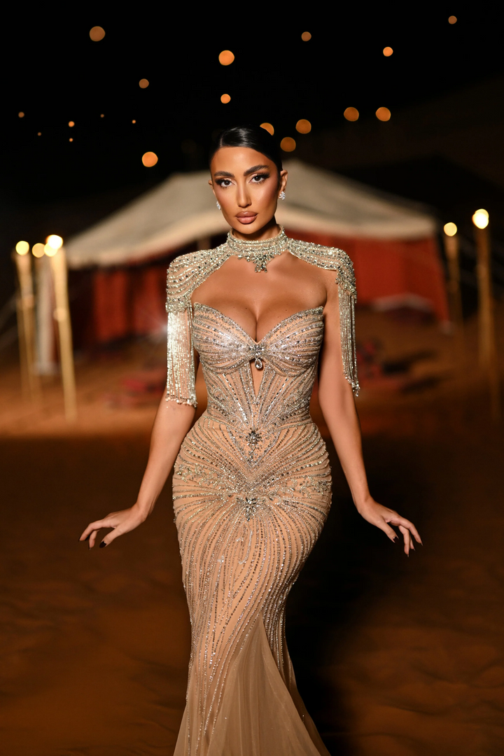 Elegantes Champagner-Gold Pailletten Abendkleid - Glitzerndes One-Shoulder Kleid - Hübsches Paillettenkleid für besondere Anlässe Plus Size