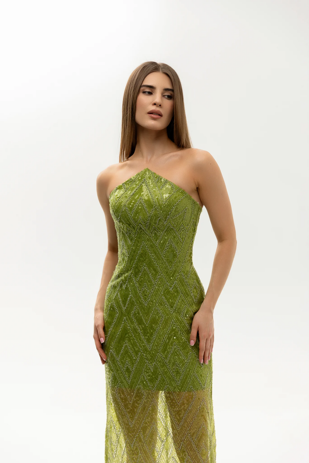 Green Evening Gown with One-Shoulder Design – Formal Dresses with Beading and Floor-Length Skirt Plus Size