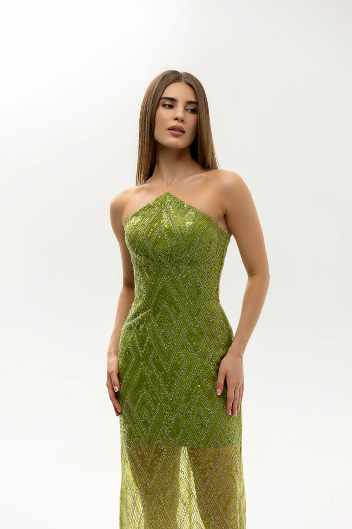 Green Evening Gown with One-Shoulder Design – Formal Dresses with Beading and Floor-Length Skirt Plus Size