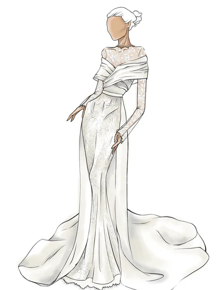 Mermaid Wedding Gown with Mikado Corset and Convertible Overskirt – Long Sleeves Wedding Dress with High Neck Plus Size - Eliana