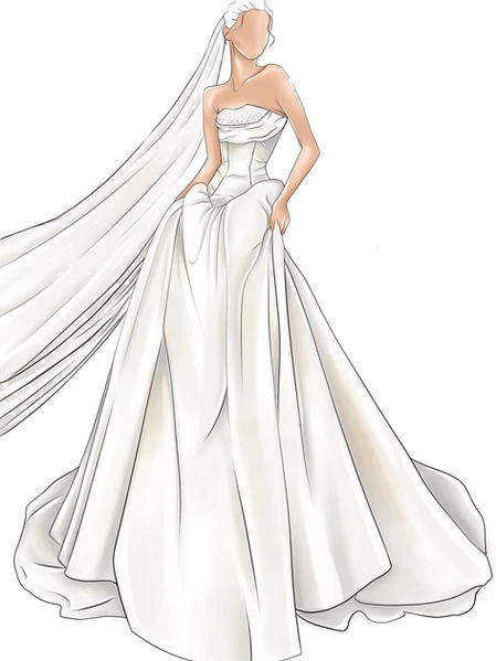 Simple Ivory Wedding Gown with Sculpted Bodice - Simple Wedding Dress with Embroidered Pearl Beading – Long Wedding Gown Train Plus Size - Helia