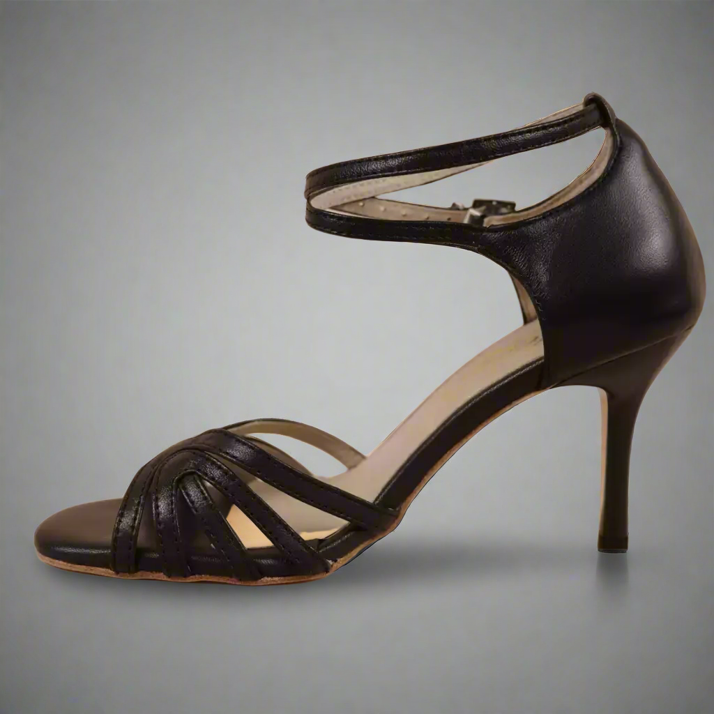Handmade Tango Cowhide Leather Black Madame Pivot Tango Shoes with Cutout Design – Latin Dancing Shoes for Women