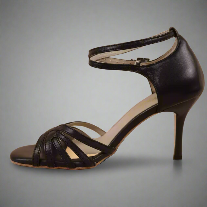 Handmade Tango Cowhide Leather Black Madame Pivot Tango Shoes with Cutout Design – Latin Dancing Shoes for Women