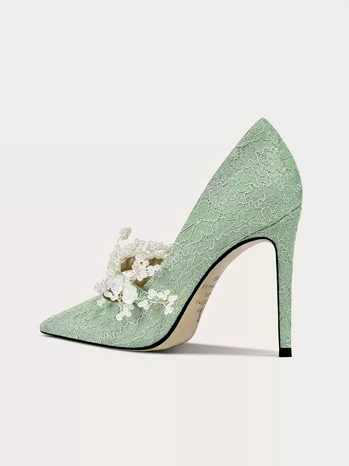 Bridal White Lace Block Heel Wedding Shoes - Vintage Style High Heels