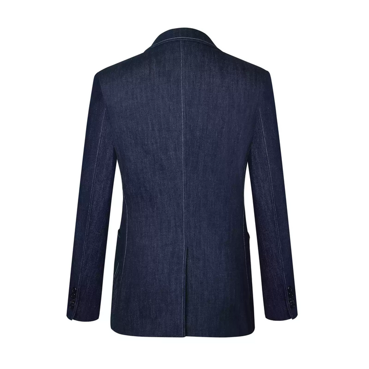 Mens Denim Blazer Jacket in Dark Indigo with Patch Pockets and Notch Lapel Plus Size