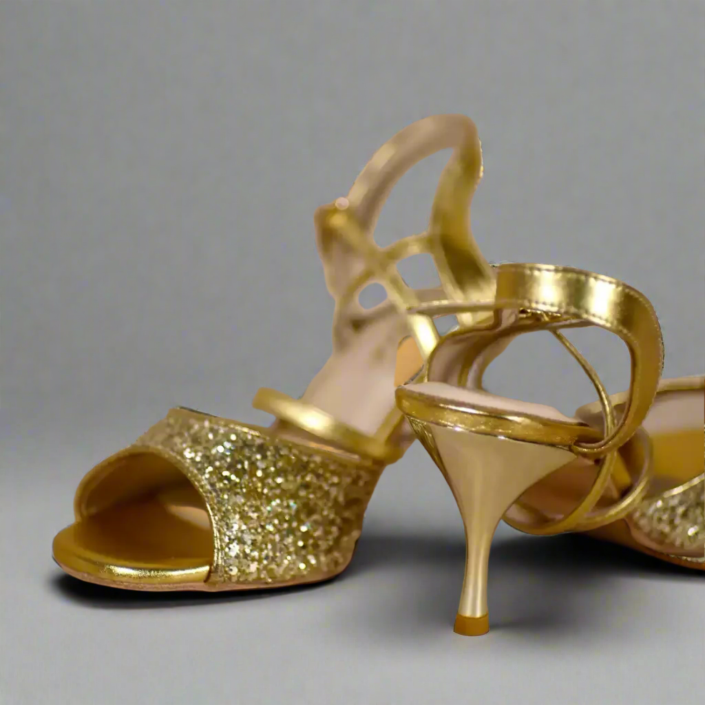 Handmade Tango Cowhide Leather Gold Latin Dance Shoes with Glitter Leather – Glod Ballroom and Latin Dance Shoes