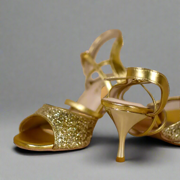 Handmade Tango Cowhide Leather Gold Latin Dance Shoes with Glitter Leather – Glod Ballroom and Latin Dance Shoes