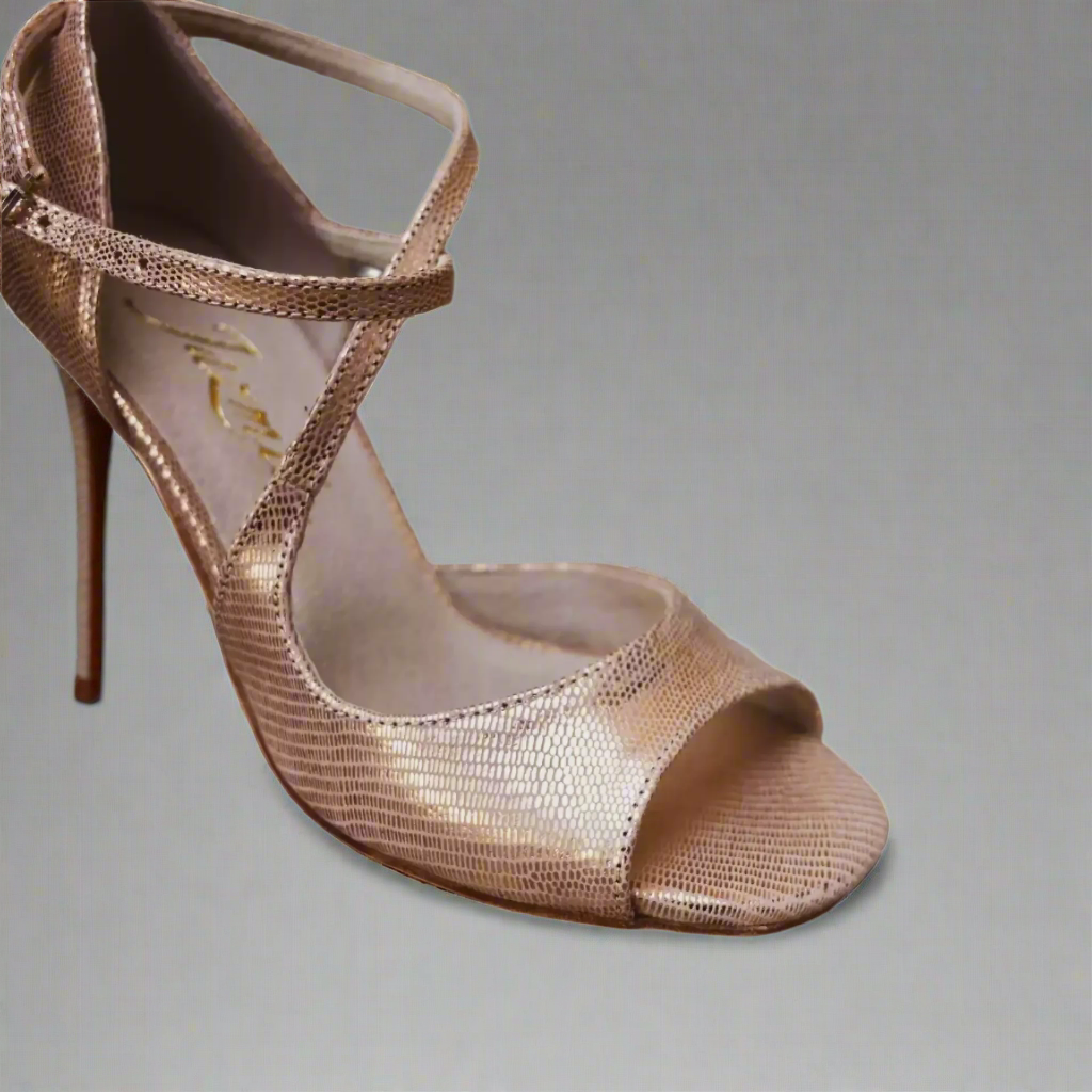Handmade Tango Cowhide Leather Rose Gold Ladies Latin Dance Shoes - Ladies Latin Dance Shoes