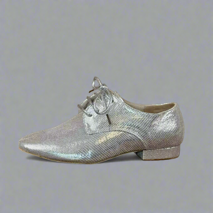 Handmade Tango Cowhide Leather Men's Silver Ballroom Dance Shoes for Men - Tango Shoes Mens with Lace-up