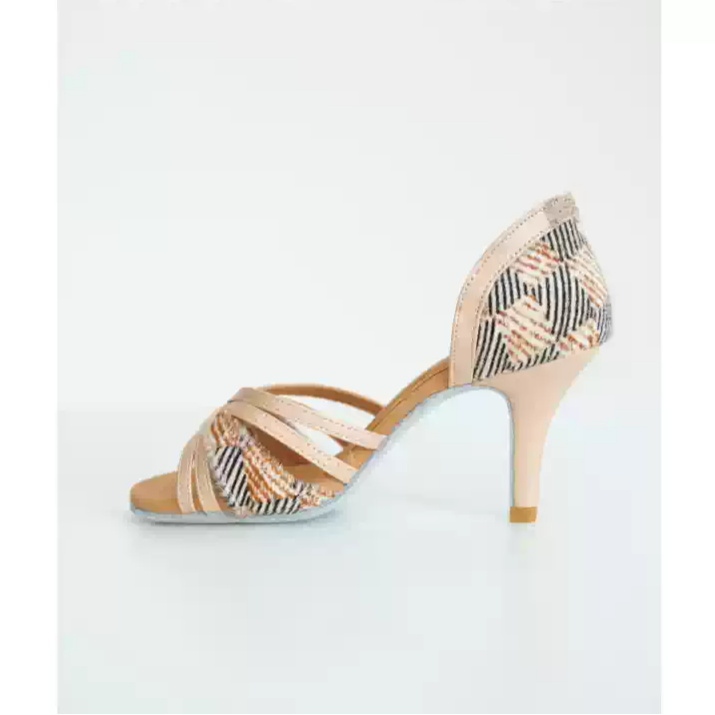 Desert Whisper – Handmade Beige Salsa Shoes with Woven Heel Detail