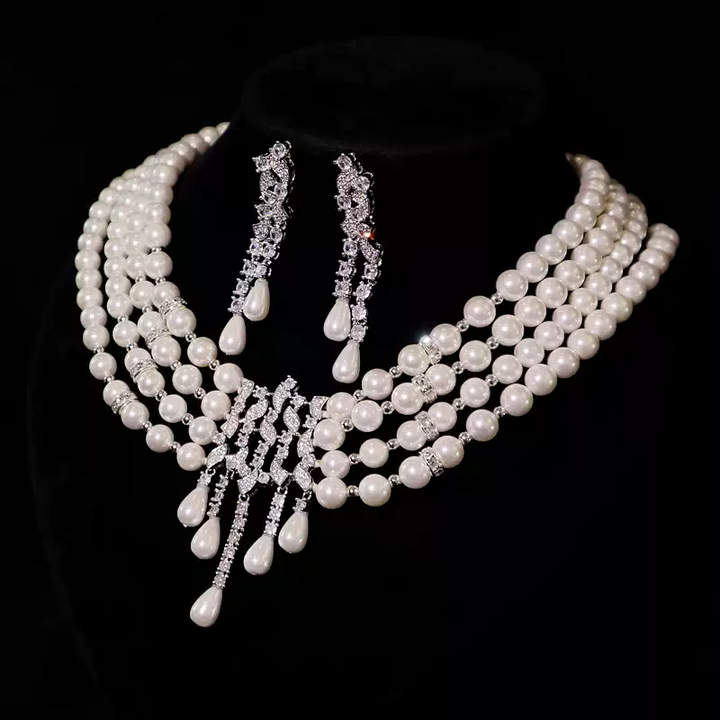 Vintage-Inspired Pearl Jewelry Set – Bridal Pearl Necklace and Earrings for Wedding