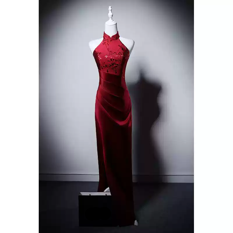 sachin and babi light blue dress Luxury Red Cheongsam Dress with Floral Embroidery – Elegant Satin Even –  WonderlandByLilian