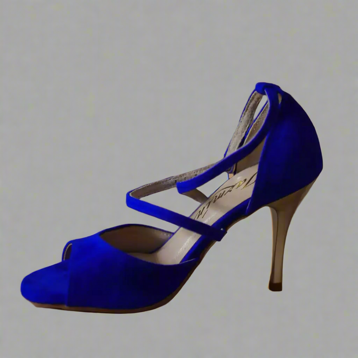 Handmade Tango Cowhide Leather Blue Latin Dance Shoes with Crossover Strap – Blue Tango Shoes Madame Pivot