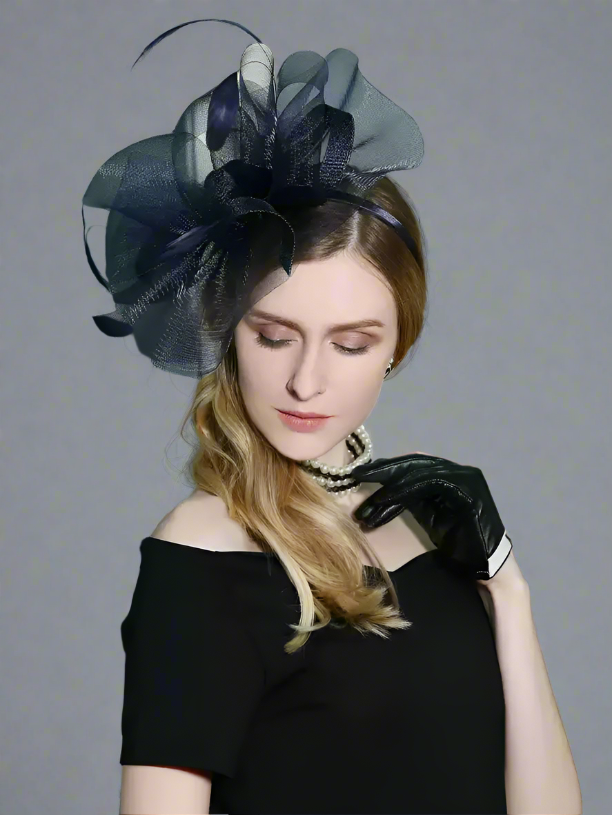 Elegant Black Mesh Hat with Floral Design - Black Fascinator 