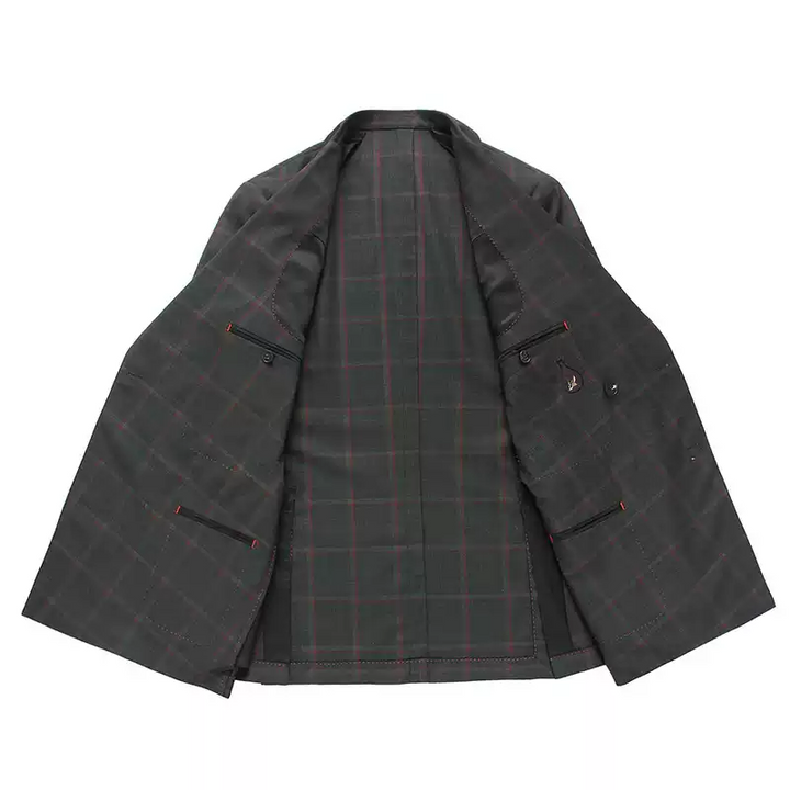Grey Mens Plaid Suit Blazer - Gray Wool Blazer and Double Breasted Button Plus Size