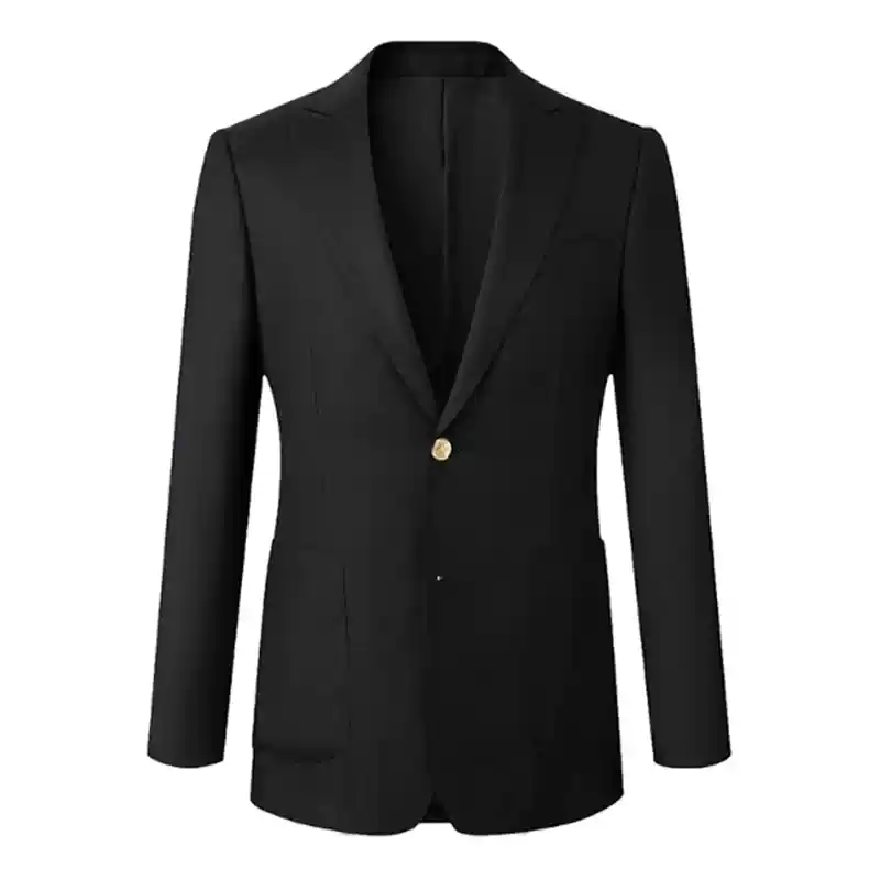 Black Wool Blazer with Single Gold Button and Peak Lapel – Wool Blazer Mens Plus Size