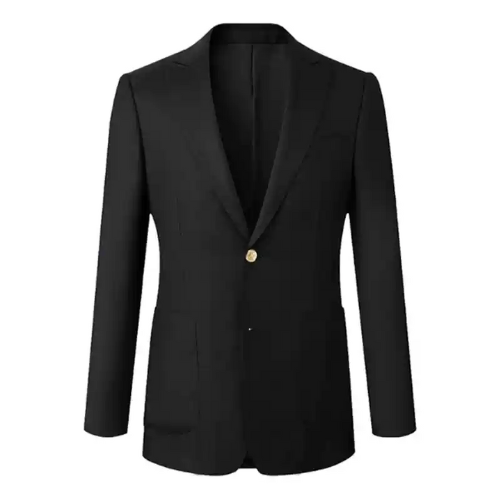 Black Wool Blazer with Single Gold Button and Peak Lapel – Wool Blazer Mens Plus Size