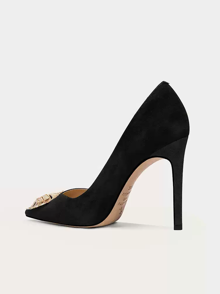 Gothic High Heels with Metallic Embellishments for Formal Wear
