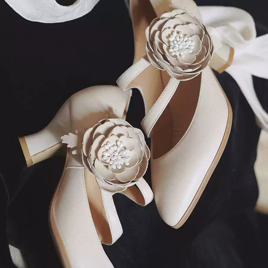 "Blooming Grace" – Handmade Vintage Mary Jane Wedding Heels