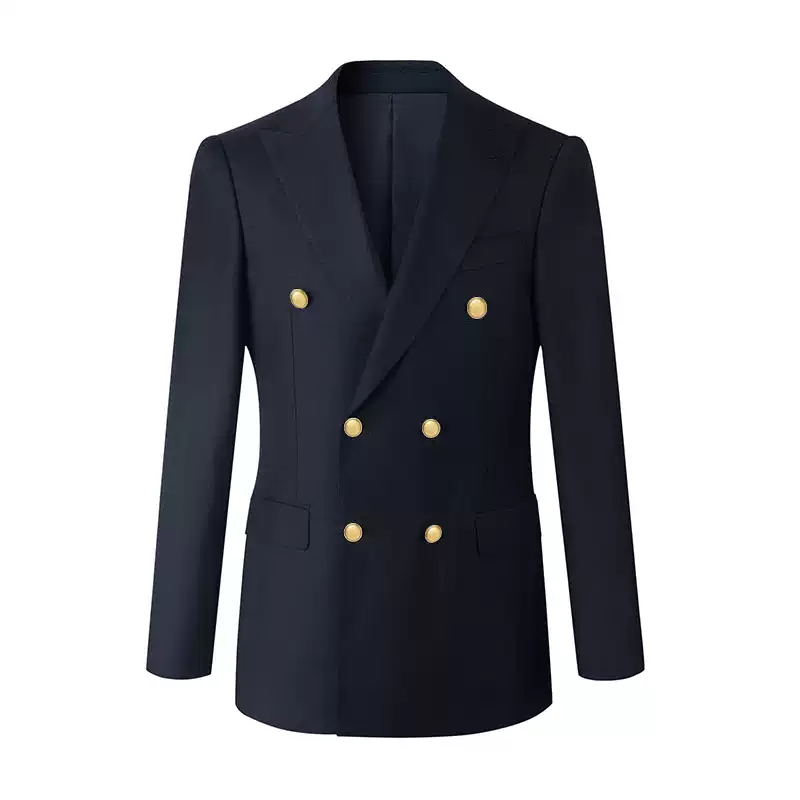 Black Double Breasted Blazer with Gold Button – Slim Fit Wool Suit for Men Plus Size