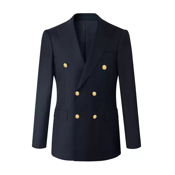 Black Double Breasted Blazer with Gold Button – Slim Fit Wool Suit for Men Plus Size