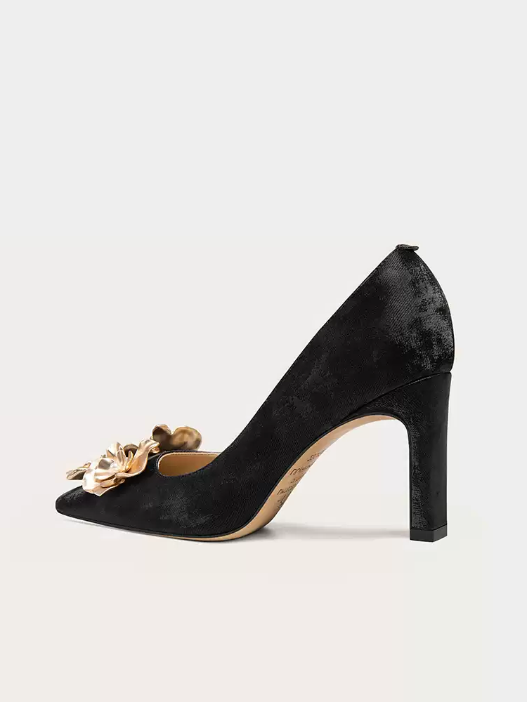 Gothic Floral Embellished Black High Heels
