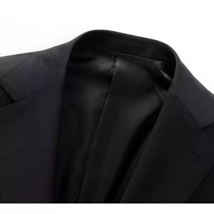 Black Wool Blazer with Notch Lapel and Double Flap Pockets for Men Plus Size