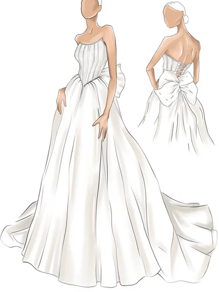 Strapless Wedding Gown with Bow and Lace – Embroidered Dresses for Wedding - A-Lin Wedding Dress Plus Size - Selena